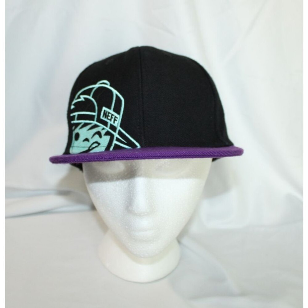 Neff Snapback Hat Cap Purple Black Stitched Logo Straight Brim Adjustable Youth
